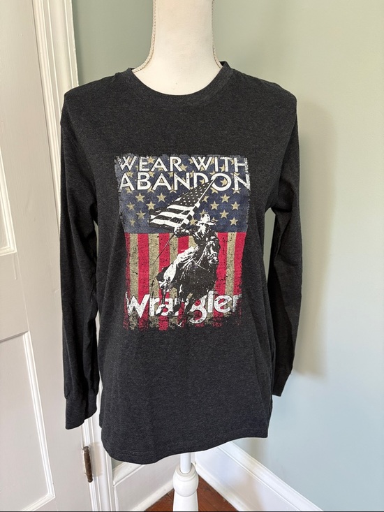 Wrangler Tops - Wrangler Black Long Sleeve Graphic Tee Horse American Flag Patriotic Small